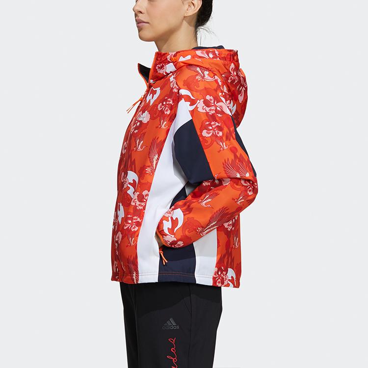 Adidas Aop Block Hooded Fleece-Lined Print Jacket Women Jacket Red GT6489