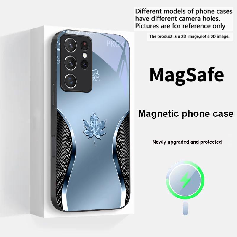 

Gradient maple leaf For Samsung S 25 S25 Edge S25Ultra S8 S9 10 20 S21 Pro S22 Plus S23 FE S24 Ultra Magsafe Glass Phone Case Galaxy S23+