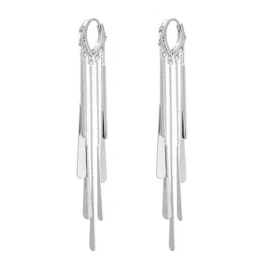 1 Pair Women Earrings Exaggerated Waterdrop Long Tassel Design Leverback Earrings Shiny Versatile Jewelry Accessories