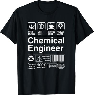Chemical Engineer Funny Satirical Label Gift T-Shirt with Gendered Print Pattern for Men and Women