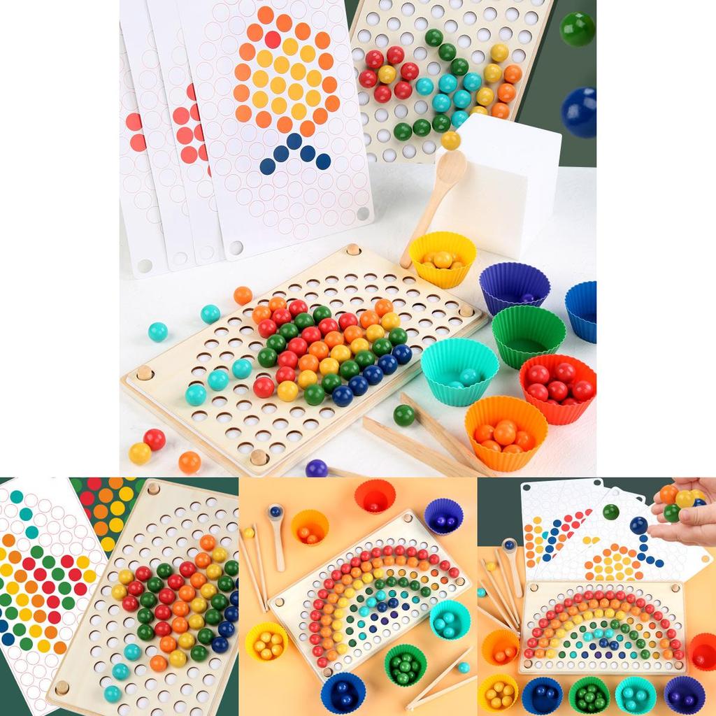 Rainbow Clip Beads Family Interactive Wooden Puzzle Toy For Early Learning