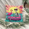 Fun Skeleton And Flamingo Pillow Cover 2D Printed Polyester Sofa Cushion Cover-For Beach, Camping And Home Decor
