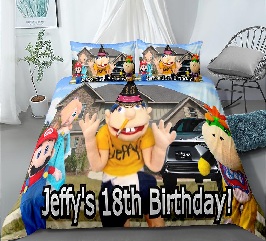 Indecor Cartoon Jeffy 3D Printed Duvet Case Pillowcase Bedding Set Twin Full Queen King Size For Kids Bedroom