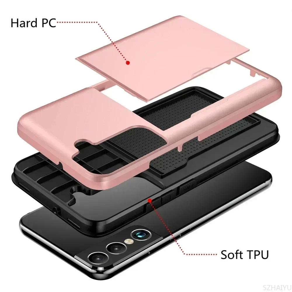 Case For Samsung Galaxy S25 Edge S24 S23 S21 FE S22 S25 Ultra Plus A55 A16 A36 A56 5G With Card Holder Shockproof Phone Cover