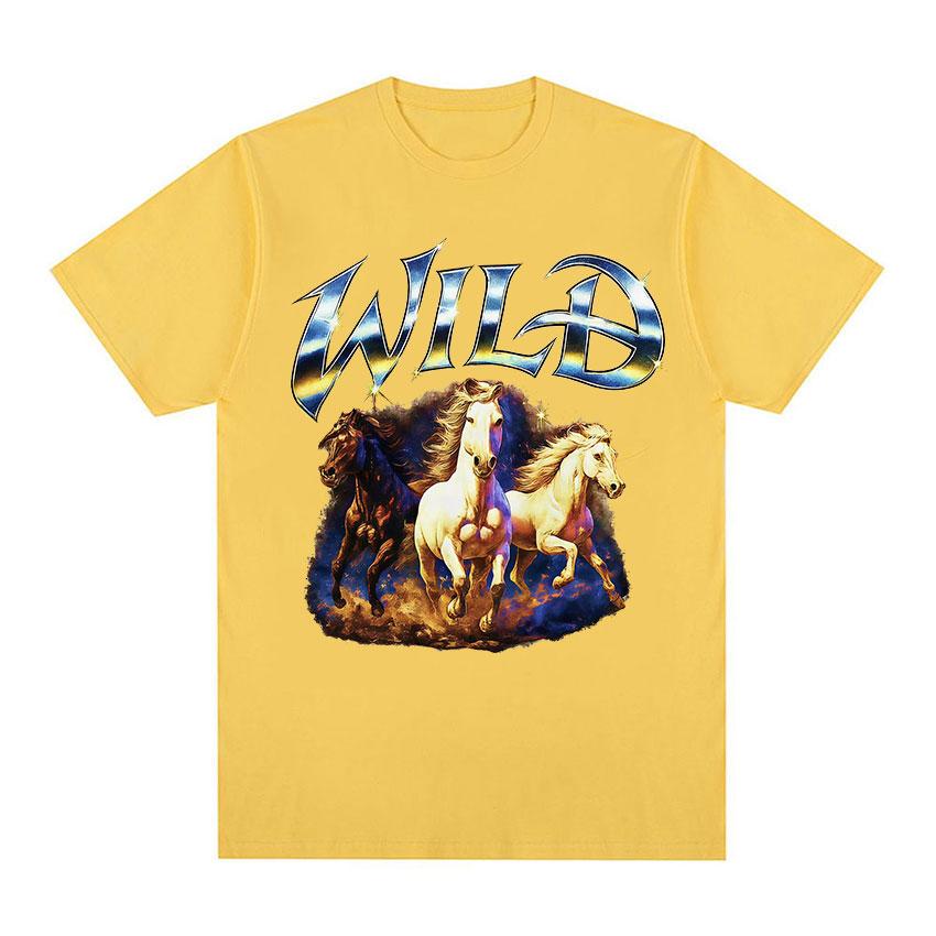 Wild with Running Horses Funny Meme Graphic TShirt Unisex Women Fashion Loose Cotton T Shirt Retro Oversized Short Sleeve T Shirts