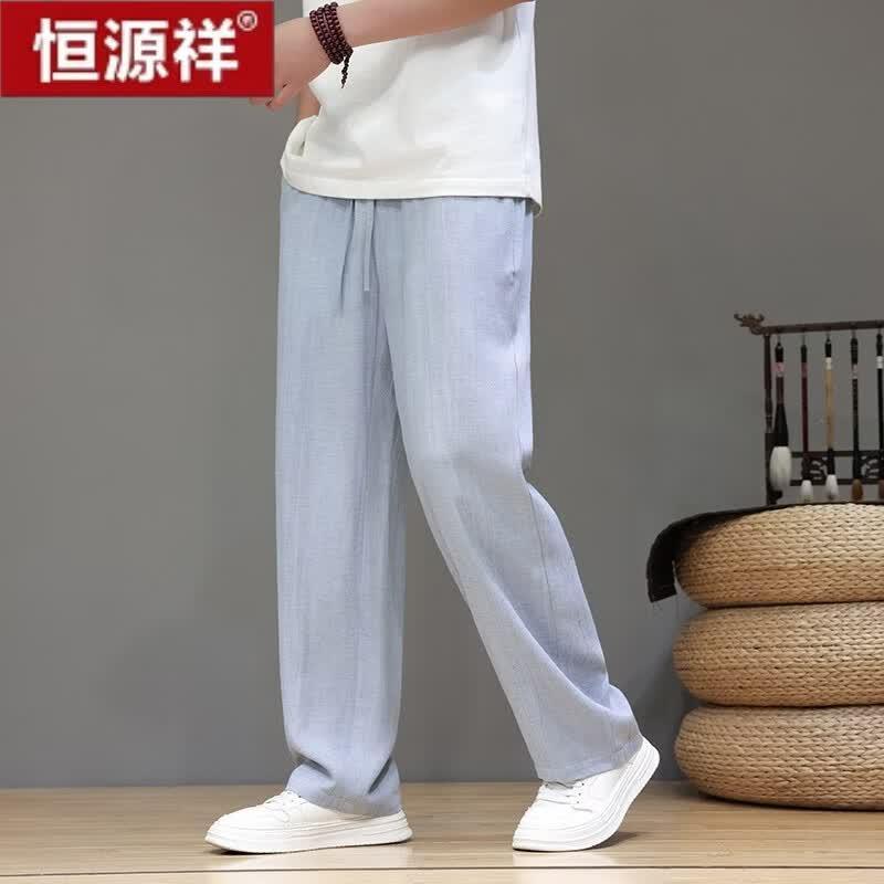 Hengyuanxiang Men's Tencel Linen Blend Straight Casual Pants