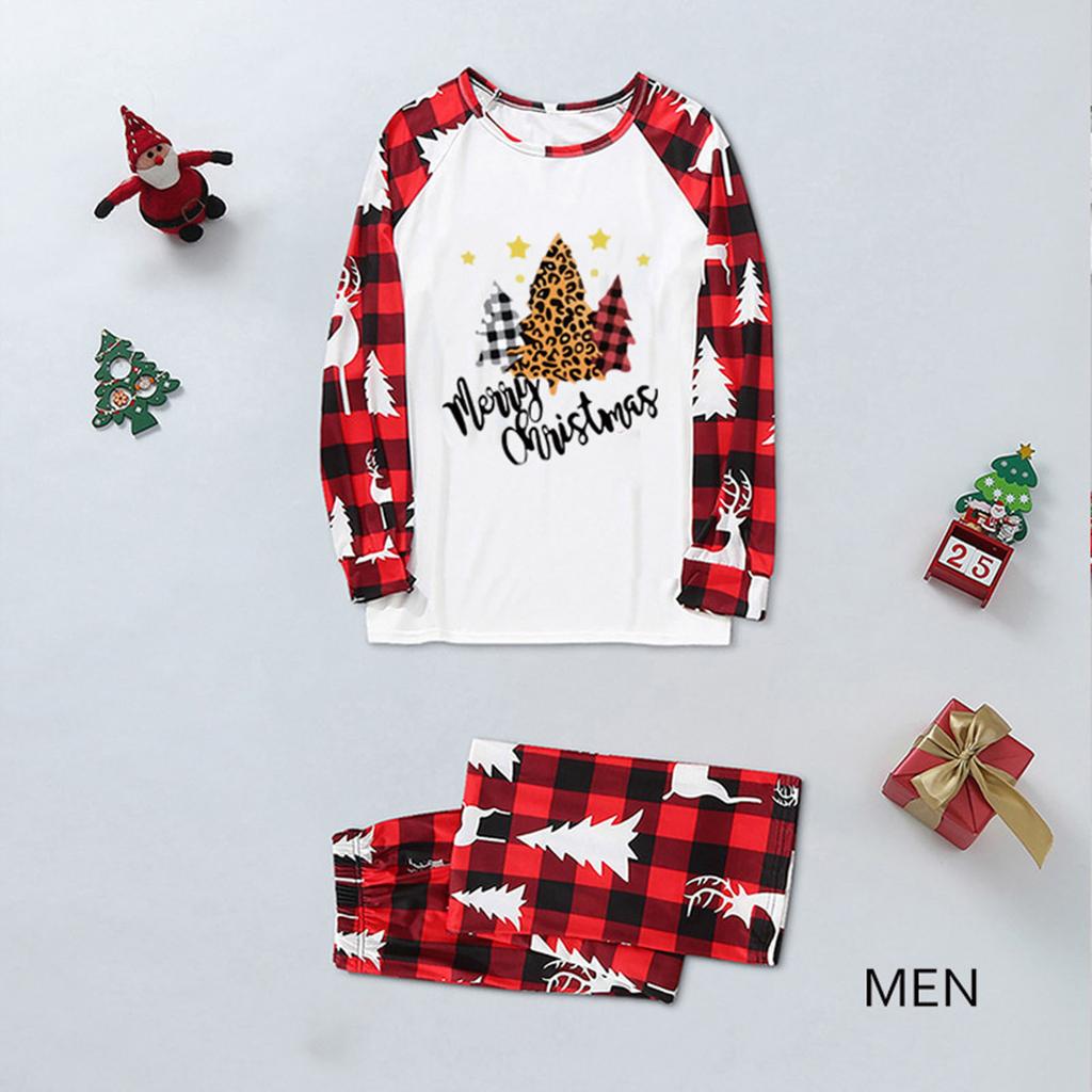 Men's Christmas Plaid Print Family Matching Long-Sleeved Top + Pants Set