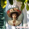 Vintage Victorian Lady Metal Wall Art Round 8x8 Inch Floral Hat Lace Collar Retro Tin Sign Home Cafe Office Decoration