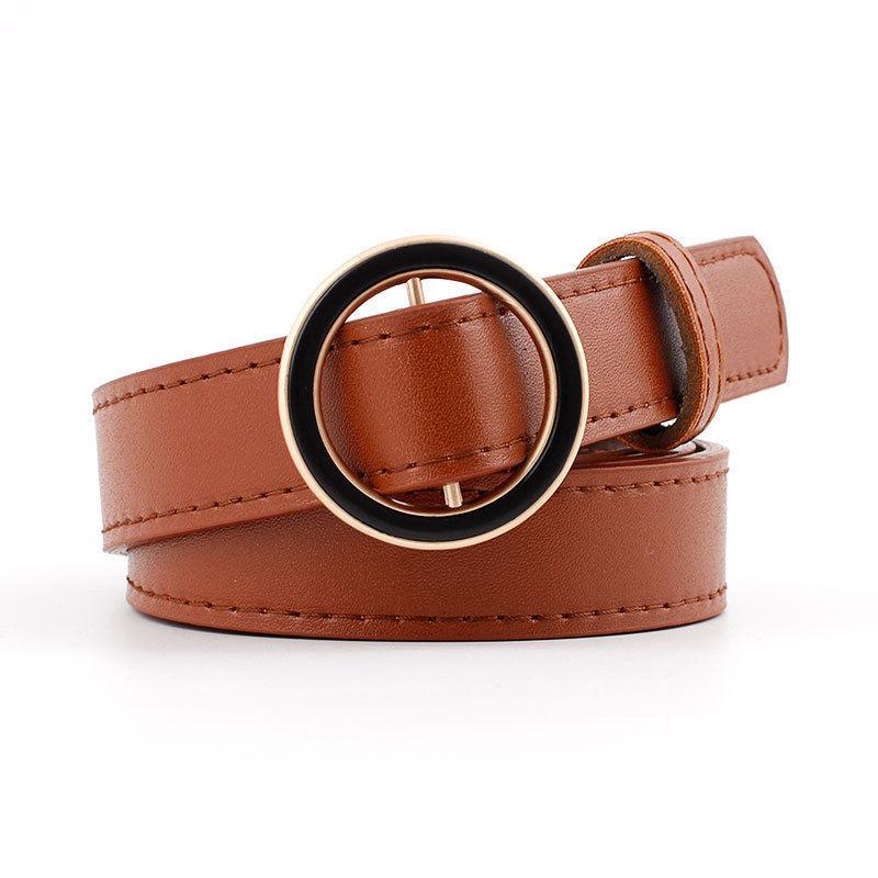 Chic Womens Korean Style Pu Buckle Belt In Black Beige Coffee For Looks Effortless
