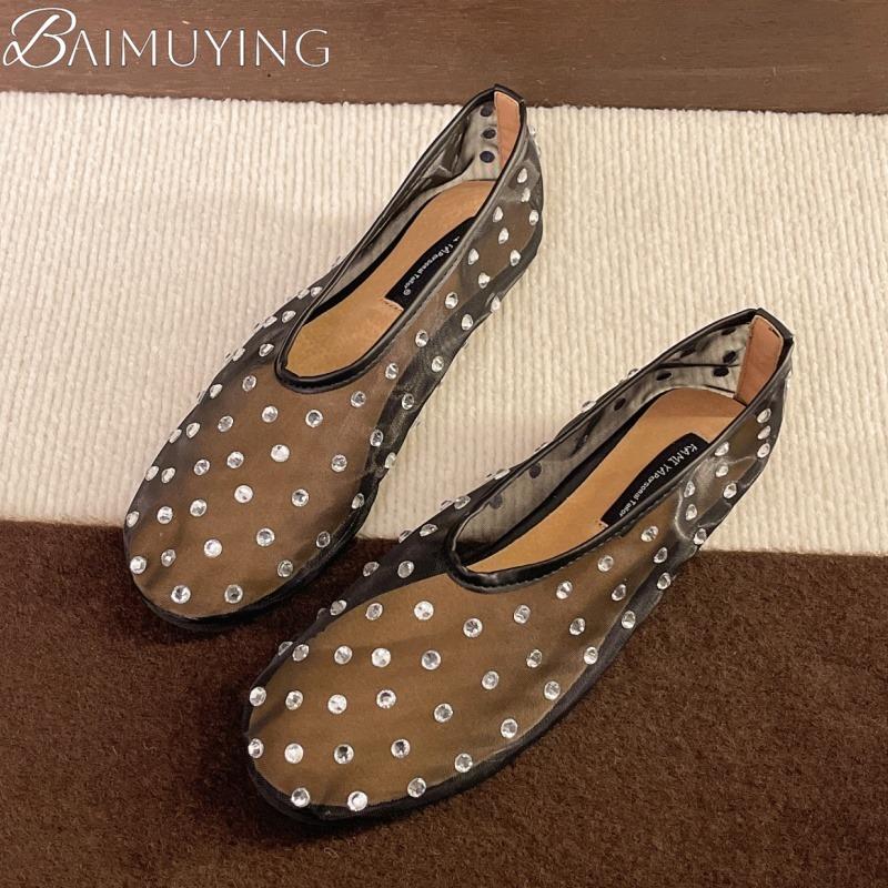 Fashion Mesh Flats Crystal Sandals Women Ballet Shoes Summer Slippers 2025 Trend Casual Loafer Shoes Designer Dress New Sandalias Mujer