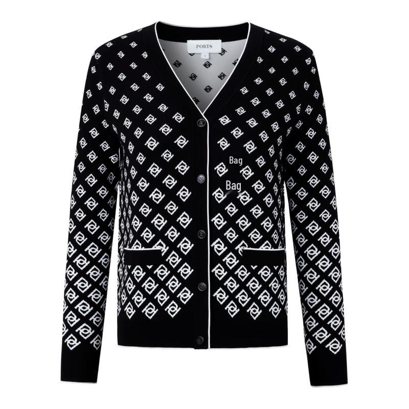 

PORTS Women s Gradient Logo Jacquard Knit Cardigan M