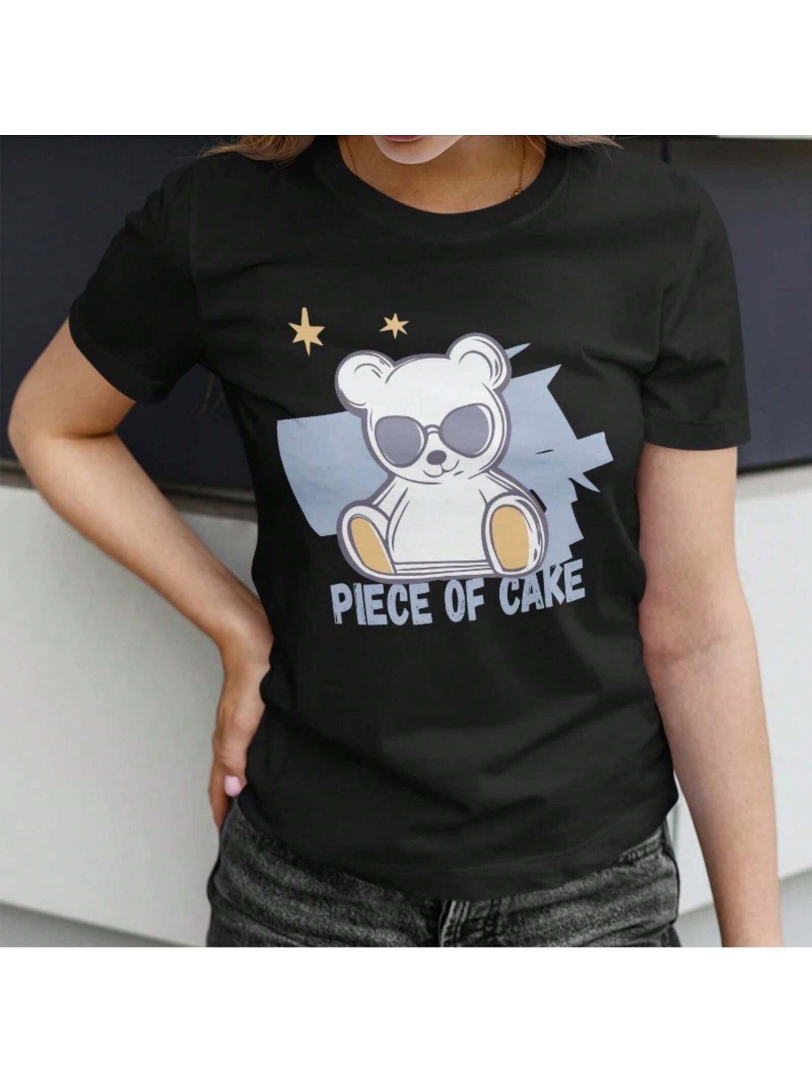 Wo Short Sleeve T Shirt Piece Of Cake With Cool Sunglasses Wearing Teddy Bear Print S разноцветный