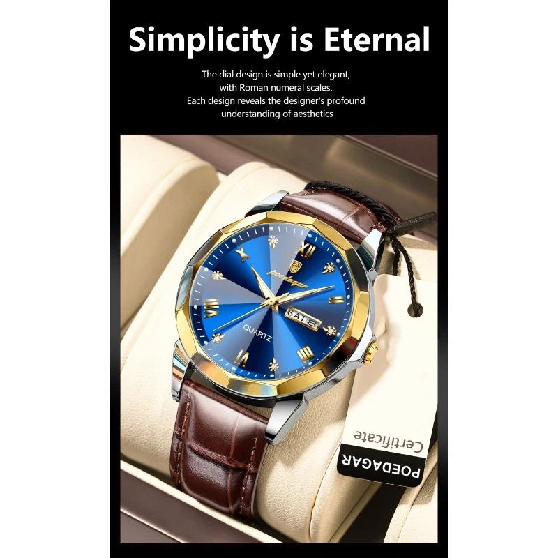 POEDAGAR Luxury Man Wristwatch High Quality Quartz Sports Business Men Watch Waterproof Luminous Date Week Leather Watches