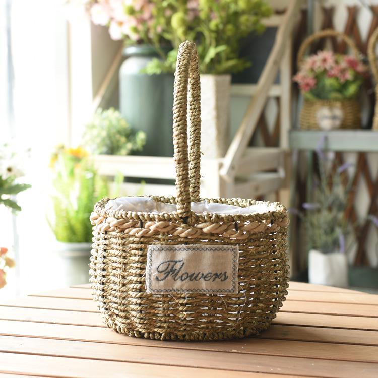 Pastorale Scandinavische Geweven Bloemmand Handtas voor Droogbloemenarrangement en Succulentenpot