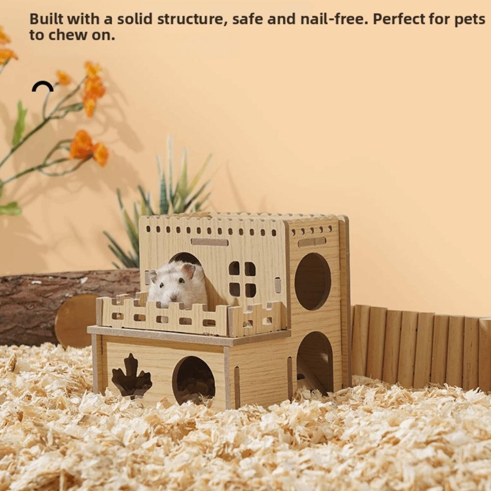 Natural Wooden Hamster House Durable Small Pets Hideaway New Cage Decor for Chinchilla