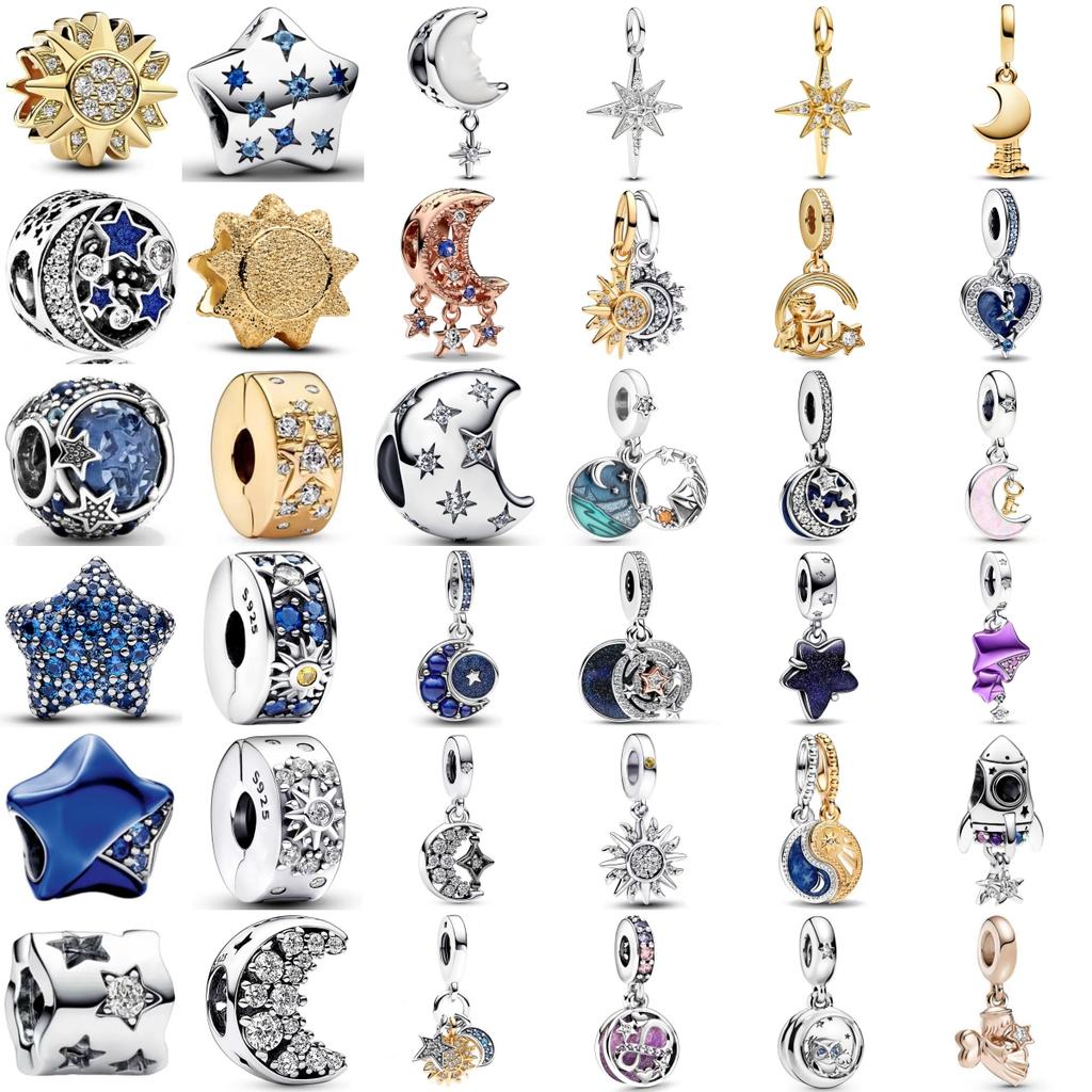 New Fashion 925 Silver Romantic Starry Sky Moon Sun Stars Pendant Fit Charms Bracelet Women Jewelry Gift