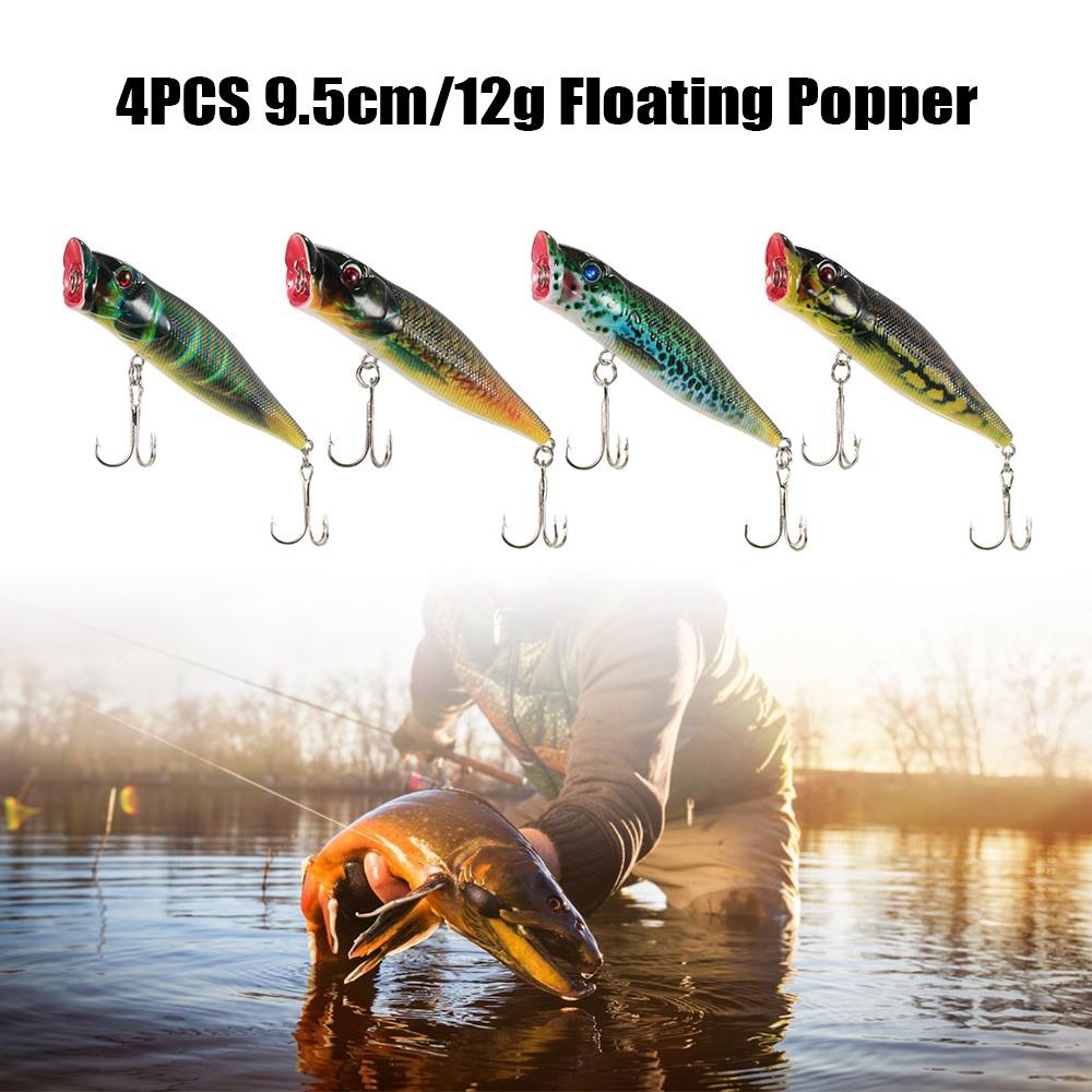 4PCS ABS Surface Popper Bait with Double Hooks Floating Wobbler Bait  Trout Fishing