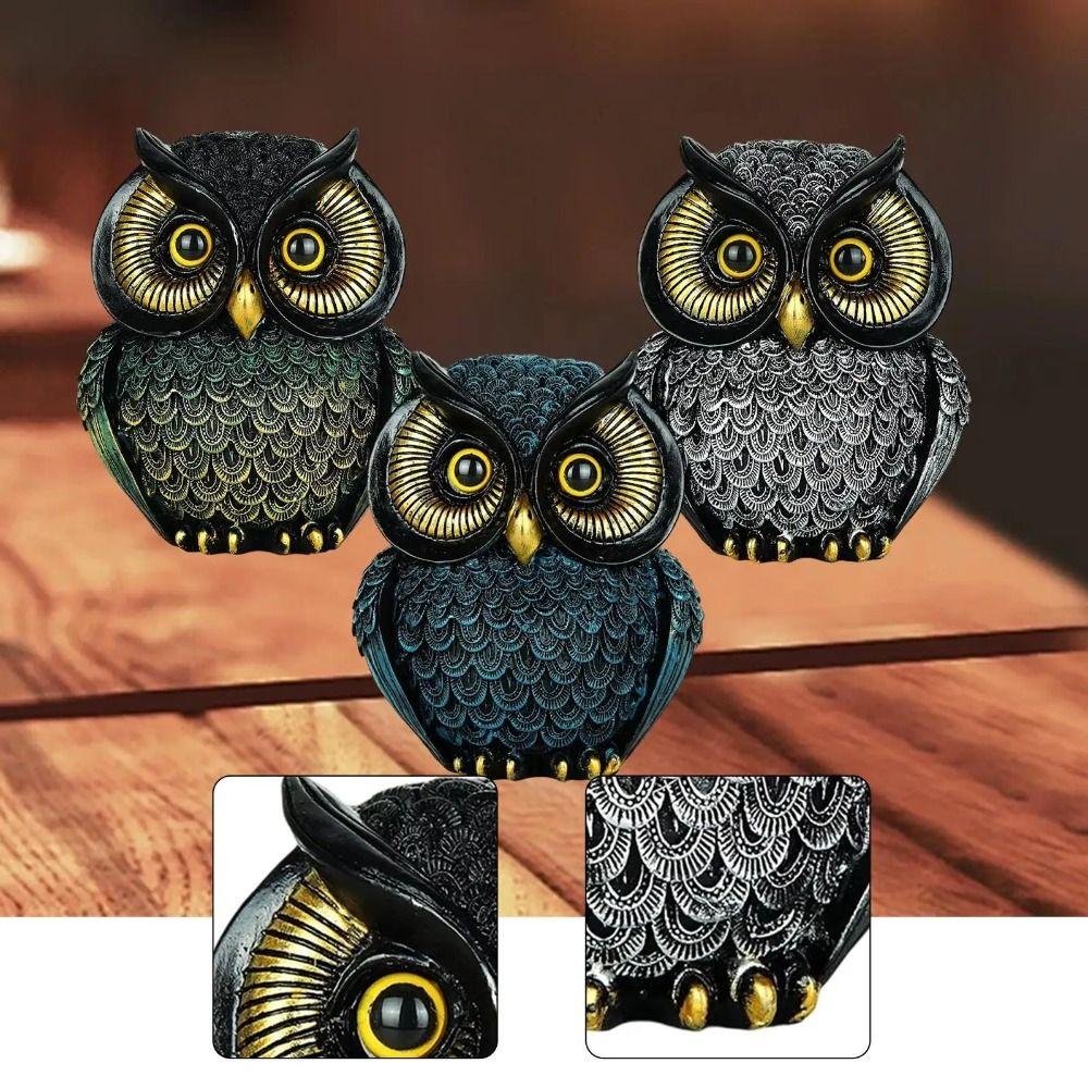 Vintage Uggleprydnad Handgjord Djurfigur Dekorativ Ugglestaty Skrivbord