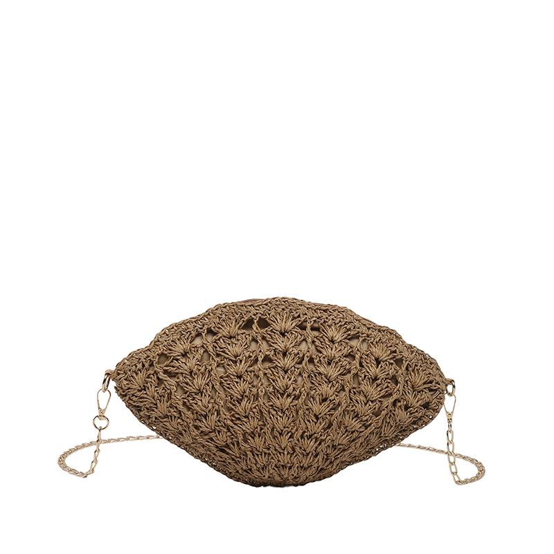 Boho Shell Shape Solid Straw Chains Crossbody Bag Handmade Crochet Woven Beach Shoulder Bag for Women Summer Vacation Holiday