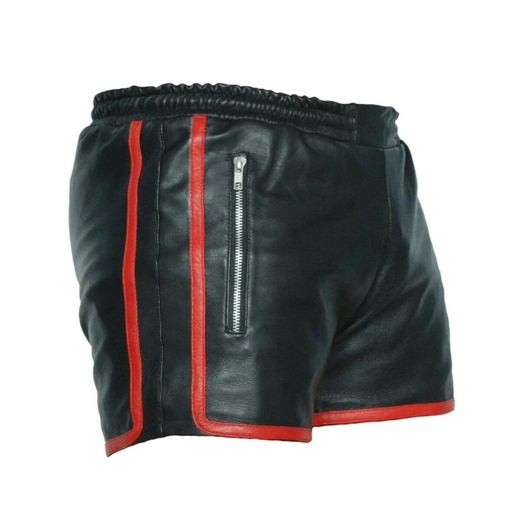 Stylish sheepskin boxer Handmade Gym Summer Men's black leather shorts Real Soft