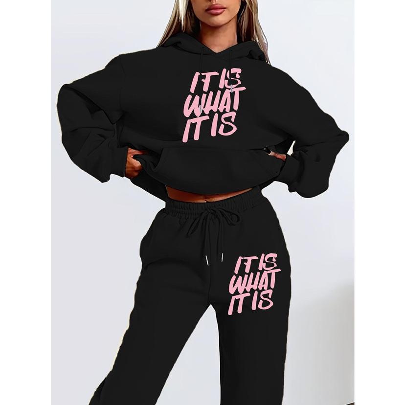 Ensemble de Sweat à Capuche Décontracté Lâche pour Femmes Grande Taille Tendance avec Imprimé