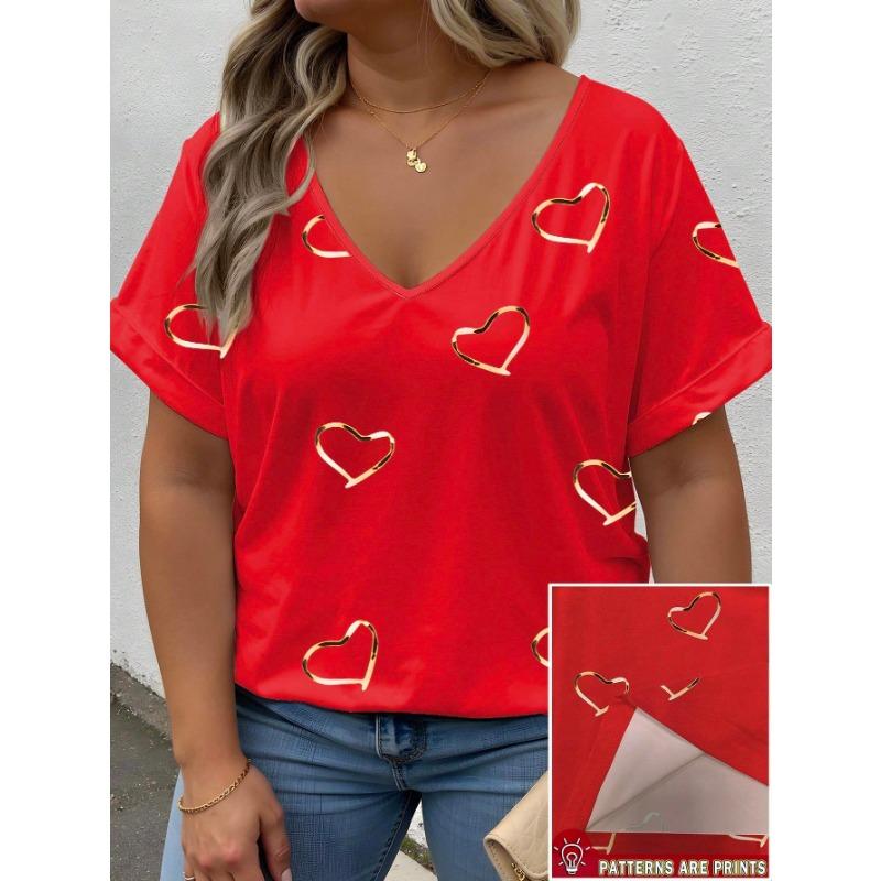 Plus Size Heart Design Pattern Printed T-shirts Summer Fashionable High Quality Short Sleeved