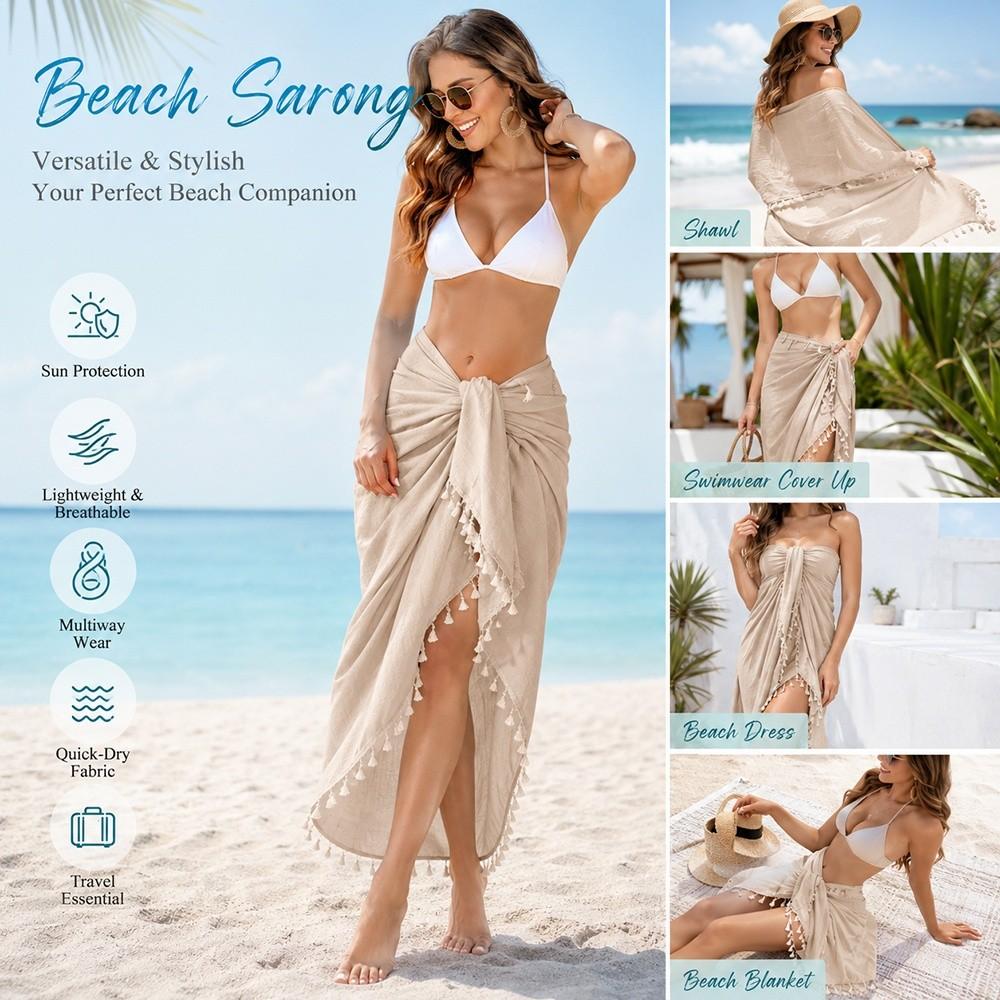 Einfarbiger Bikini-Überwurf Schnelltrocknender Sarong Strandtuch für Damen Meeresurlaub