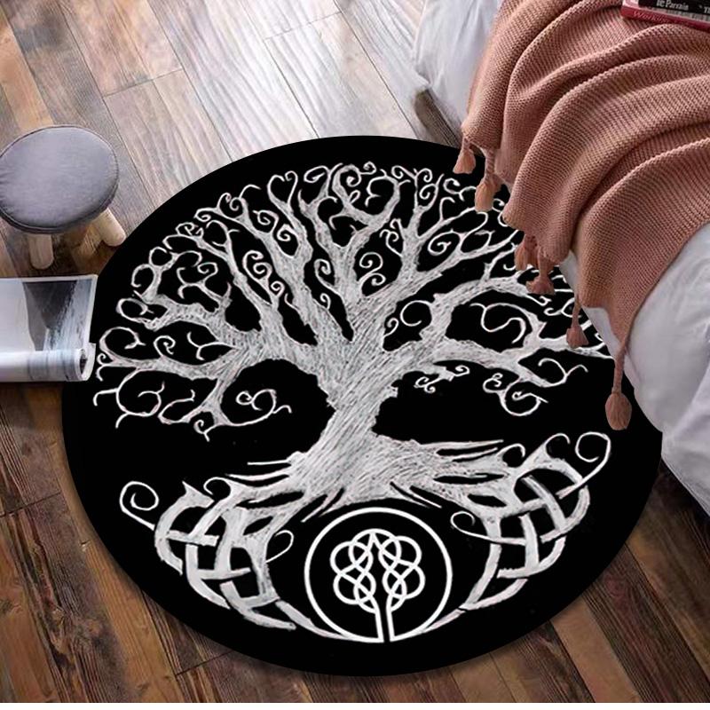 

1Pc Tree of Life Viking Circular Print Rug - home decoration Carpet For Living Room Bedroom Flooring Computer Chair Area Rug 80x80cm( 31x31in)