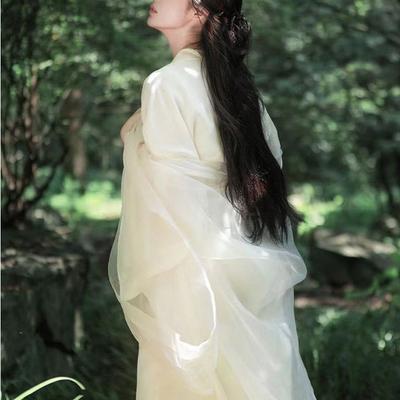 Cosplay Göttin Mädchen Chinesischer Wei- und Jin-Dynastie-Stil Weiß Elegant Feenkostüm mit weiten Ärmeln
