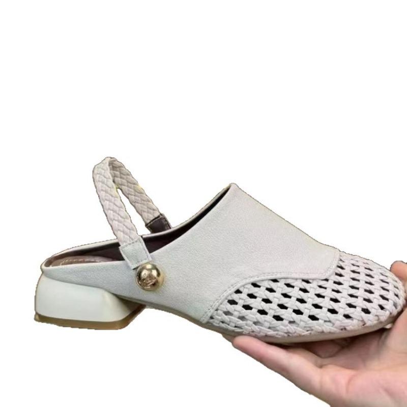 Fashion French Breathable Woven Half Slippers Womens Summer New Fashion Wear Breathable Sandals Womens Flat Comfortable Casual Sandals