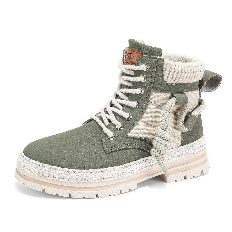 

Spring and Autumn Fashion Straw Bottom Men s Boots High Top Lace-Up Thick Bottom Tooling Boots Men s Retro Casual Trend Boots 1736- 39