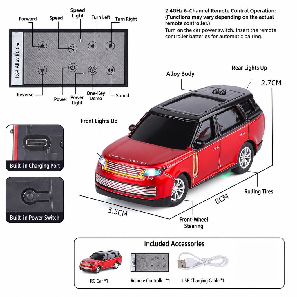 1/64 Range Rover Sport SUV with Remote Control R/C Toy Car Miniature Model 1:64 Diecast Vehicle Display Collection Gift Boys