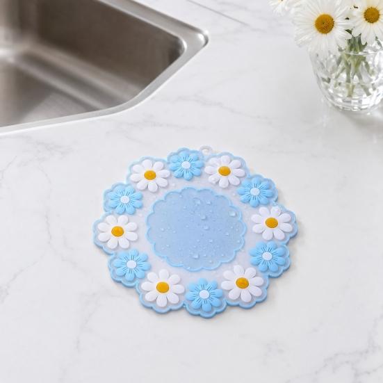 Floral Heat Insulation Mat, Waterproof Silicone Trivet for Table, Oil Resistant Round Pot Holder, Non Slip Coaster for Hot Dishes