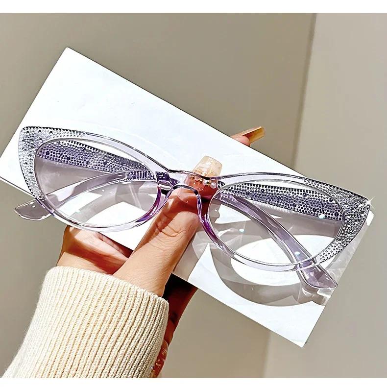 Women Men Trendy Reading Glasses Ladies Retro Ultralight Cat Eye Presbyopia Glasses Luxury Shining Diamond Far Sight Eyeglasses