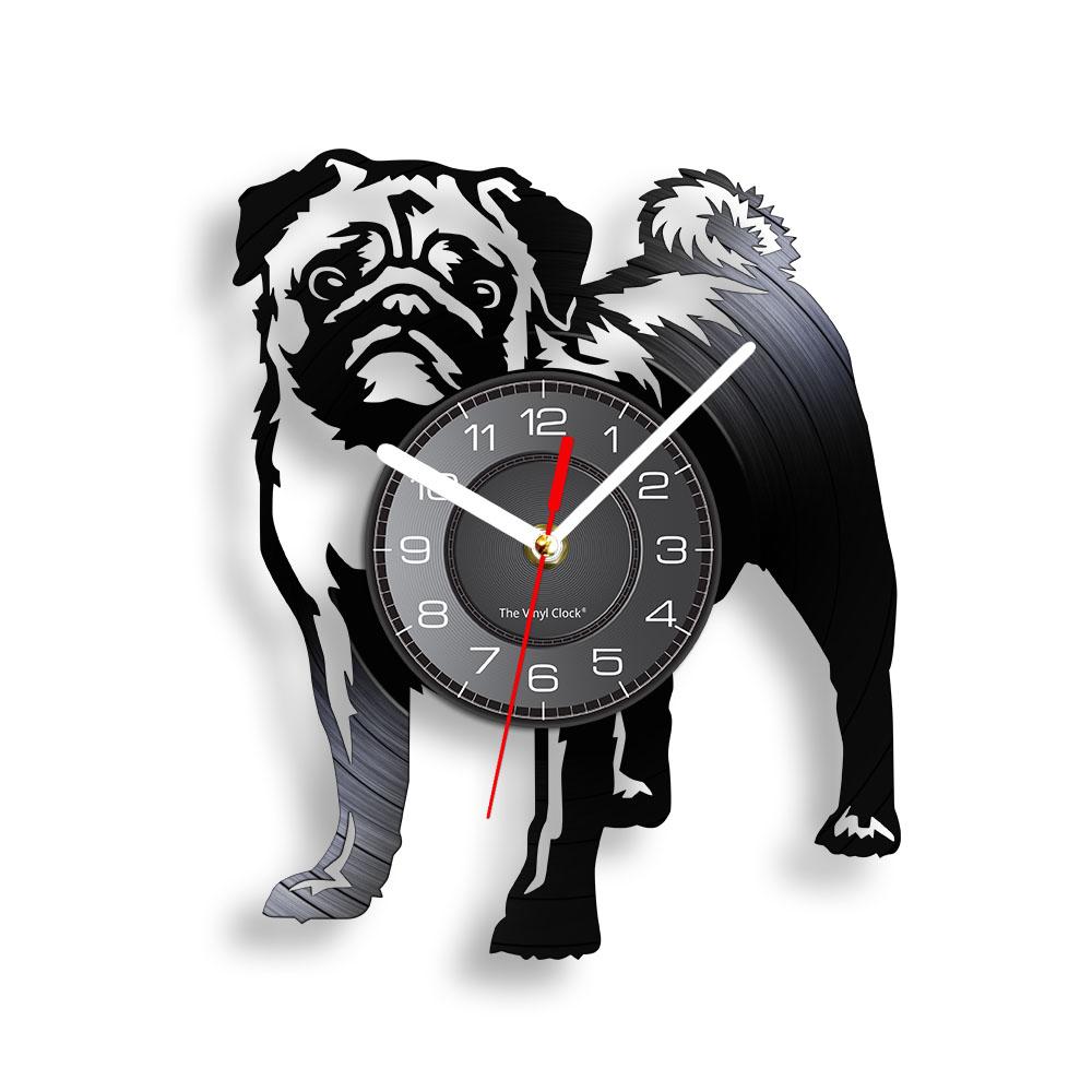 Pug Dog Breed Vinyl Record Wall Clock For Vet Clinic Pet Shop Decor Dutch Bulldog Puppy Carved Music Album Clock Dog Owners Gift