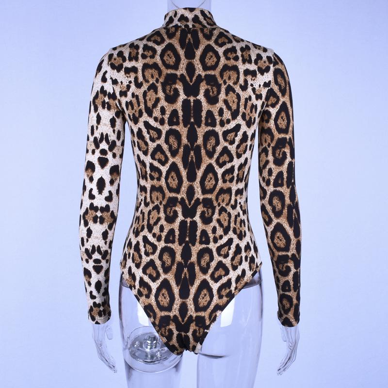 GMXIA Spring Sexy Thin High Neck Tight Print Long Sleeve Jumpsuit Woman