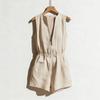 Women's Sleeveless V-Neck Zip Pocket Jumpsuit - Color Casual Loose Romper for Summer, Beach, Travel