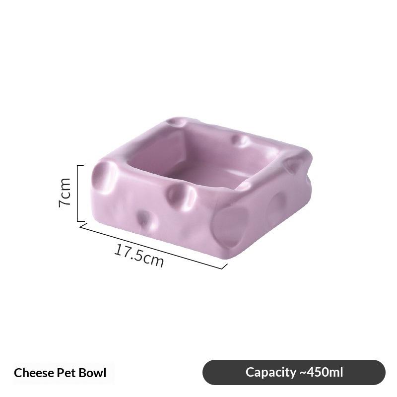 Cute Ceramic Bowl Creative Cheese-Shaped Rice Bowl Cat Food Bowl Dog Feeding Bowl Water Bowl Anti-Tip Pet Supplies