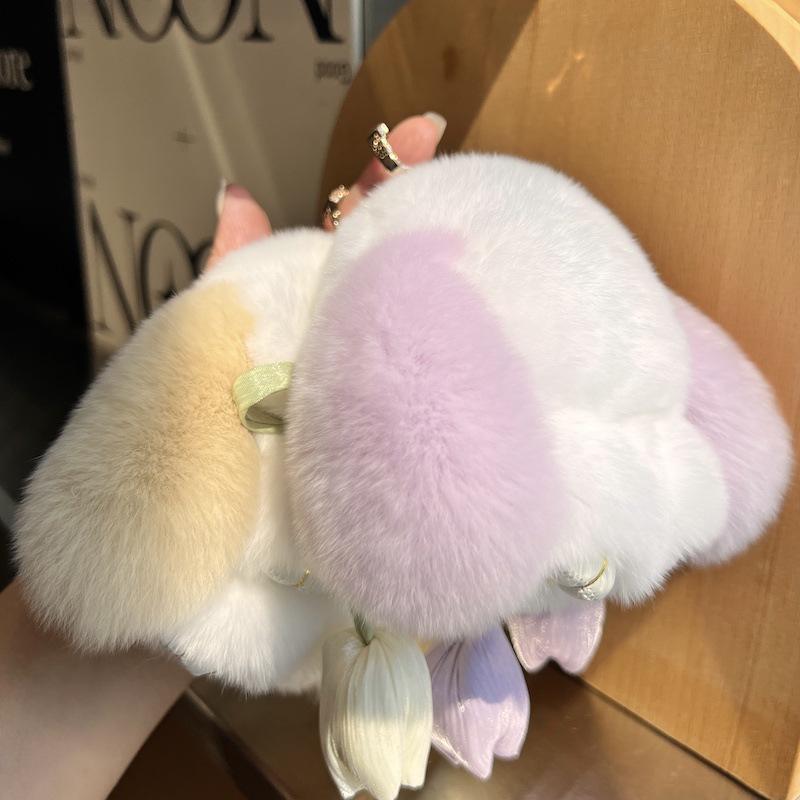 Cute Rex Rabbit Hair Bunny Keychain Pendant Mini Plush Doll Dead Rabbit School Bag Pendant Gift
