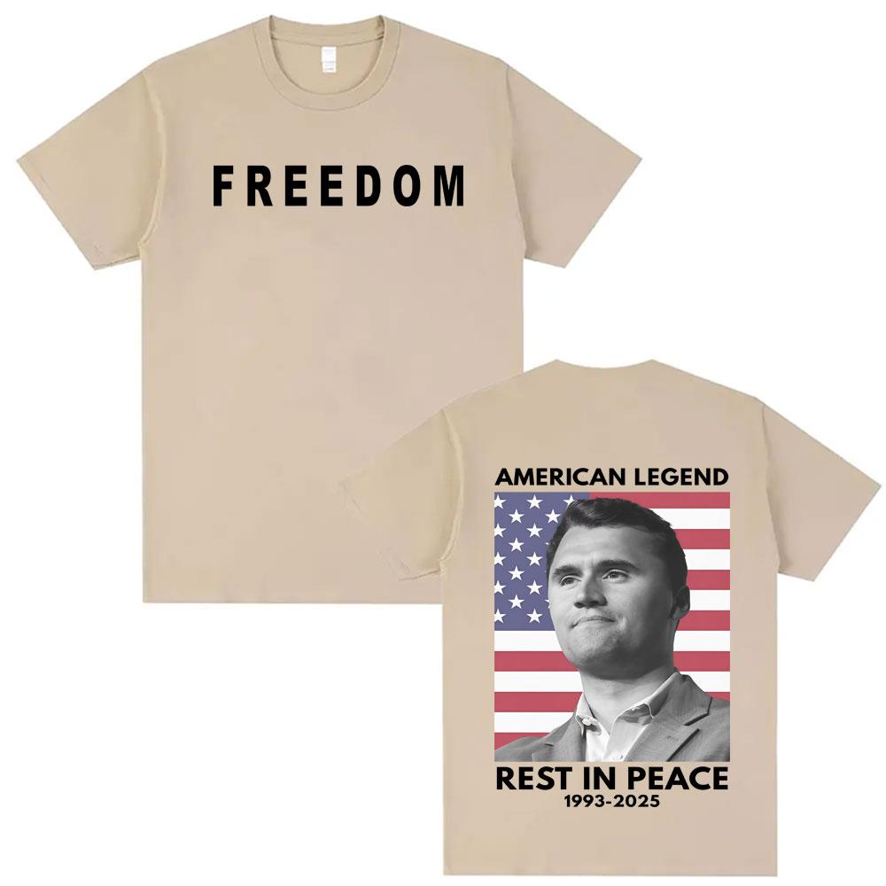 American Legend Rest In Peace A True Patriot Charlie Kirk Double Sided Graphic T Shirts Unisex Women Fashion Oversized Tshirt Tops
