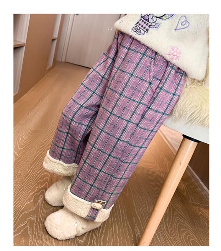 

Meng Tangtang Girls Fleece-Lined Wool Wide-Leg Plaid Pants - 2025 Autumn/Winter Collection 140 cm фіолетовий