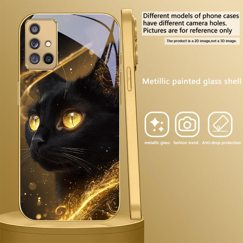 Mystisk svart katt För Samsung A 31 32 A33 A34 35 14 A15 13 A16 25 26 50 52 53 54 55 56 70 71 72 73 Guldglas telefonfodral