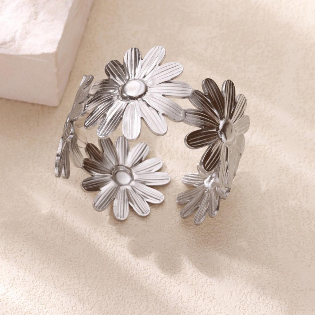 Stainless Steel Bracelet For Women Men Aesthetic Flower Leaf Bangle Opening Gold Color Geometric Bangles Bracelets Femme Jewelry