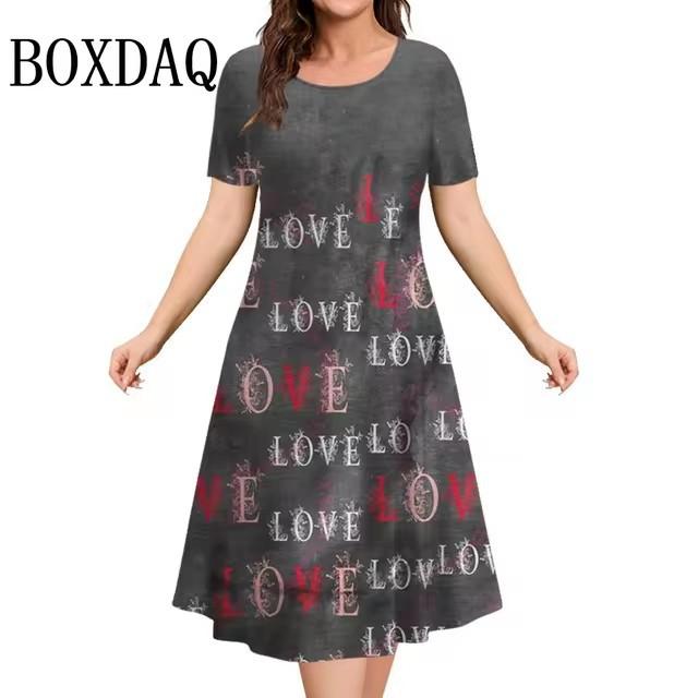 Elegant fashion short sleeve t-shirt dress beach vacation midi dresses women 3d print clothing