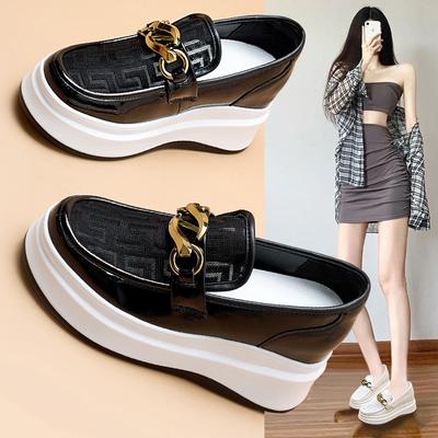 Spring and Summer Thick Sole Inner Height Increase Mesh Breathable European Station Casual Leather Shoes Explosion One Pedal White Shoes