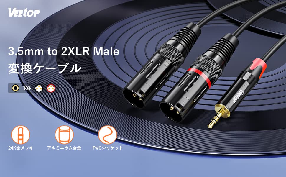 3.5mm to XLR x 2, Veetop 2xlr to 3.5mm Converter, 3.5mm to 2XLR (Male) Microphone Cable, 3.5mm TRS to XLR Male Converter Cable, 3.5mm (18 Inch)
