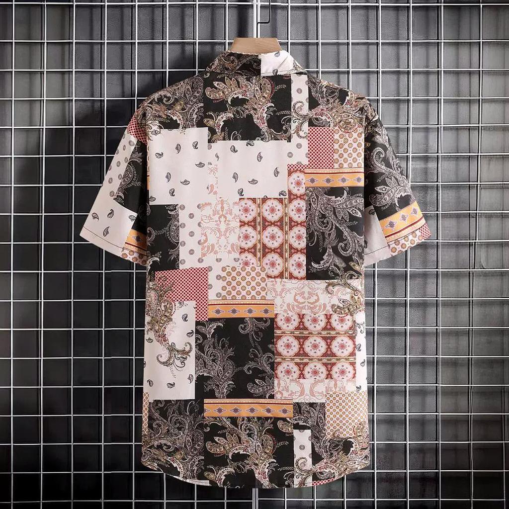 Men's Cashew Print Short Sleeve Summer Shirt - New Style, Polyester, Fashionable.