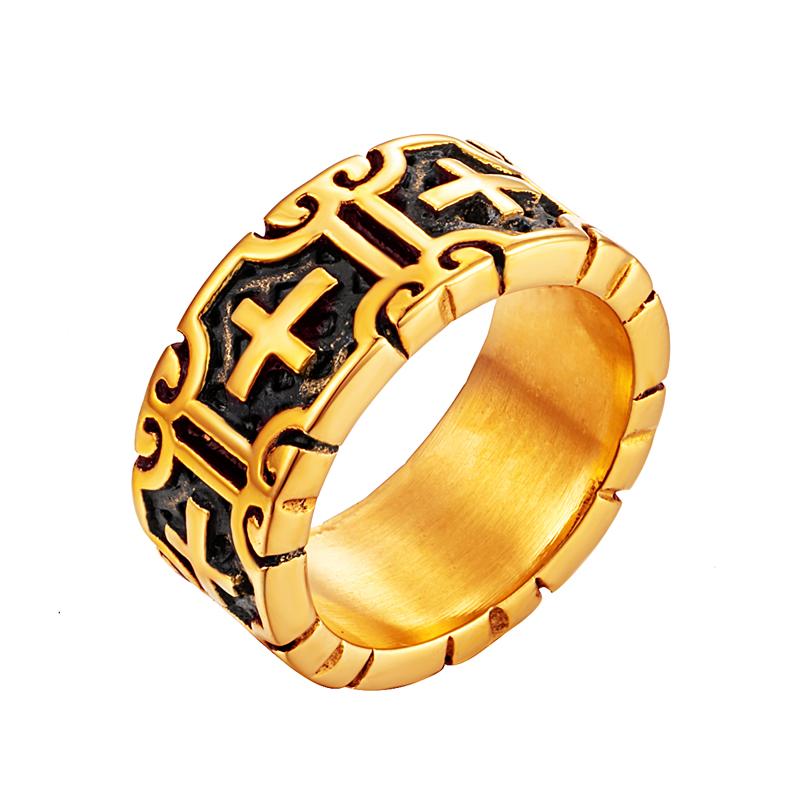 

Valily Classic Retro Christian Jesus Cross Ring Stainless Steel Christian Believers Punk Rock Men s Round Rings Band Jewelry 7 золотой