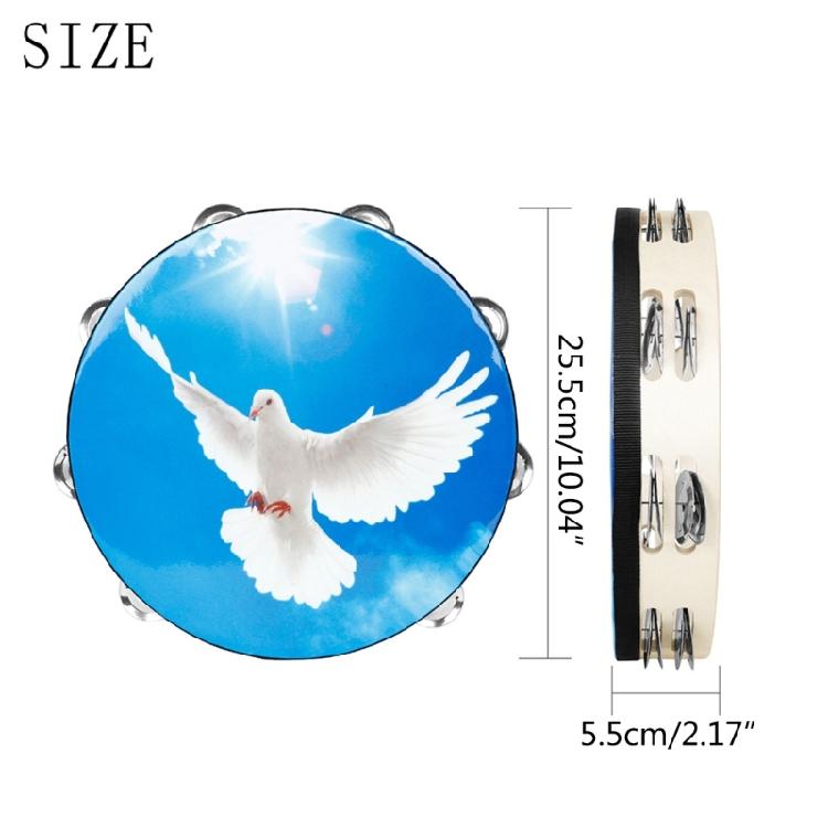 Peace Dove Double Row Bells Tambourine Handbell Drum for Party Game Playing