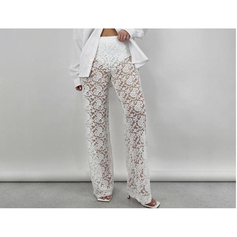 

Zone Thick Tube Slimming Trousers High Waist Casual Lace White S